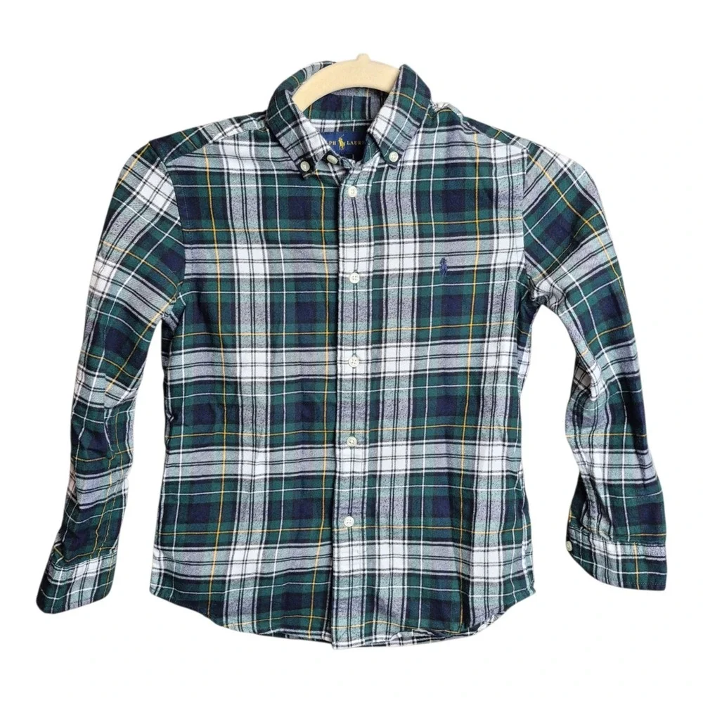Ralph Lauren Boys 7 Performance Flannel Shirts Plaid Button Down Lot of 2